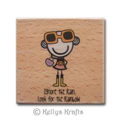 Wooden Mounted Rubber Stamp - Look For The Rainbow