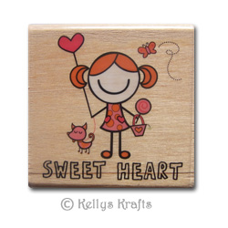 Wooden Mounted Rubber Stamp - Sweet Heart