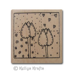 Wooden Mounted Rubber Stamp - Tulip Flowers - Click Image to Close