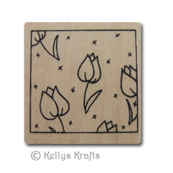 Wooden Mounted Rubber Stamp - Tulip Flowers - Click Image to Close