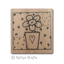 Wooden Mounted Rubber Stamp - Flower in Plant Pot