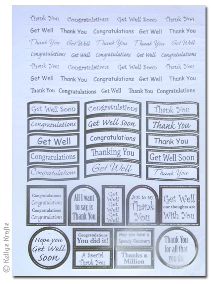 Sentiment Sheet - Thanks/Congrats/Get Well, Silver Foil on White