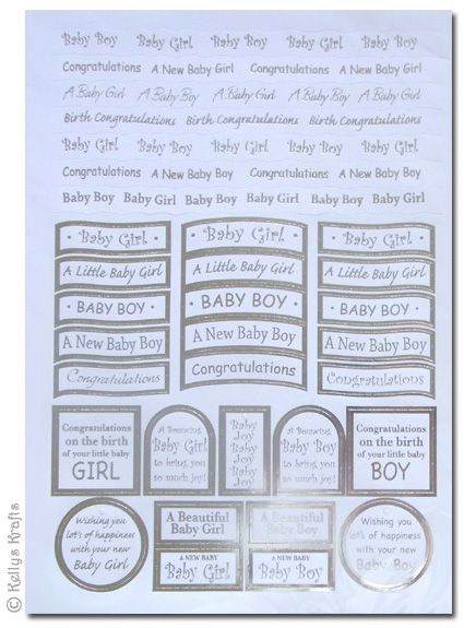 Sentiment Sheet - Baby Theme, Silver Foil on White