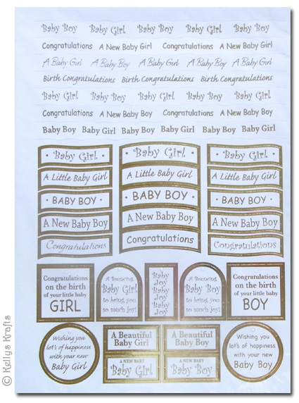 Sentiment Sheet - Baby Theme, Gold Foil on White