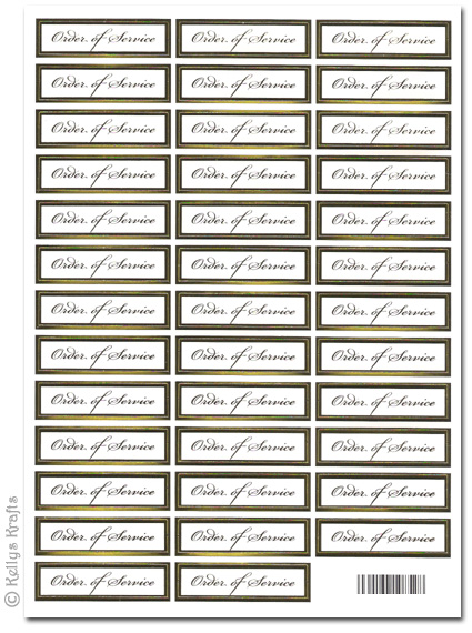 Sentiment Sheet - Order of Service, Gold Foil on White - Click Image to Close