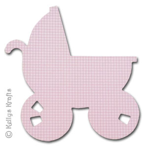 Baby Pram/Carriage Die Cut Shape, Pink Gingham (1 Piece)