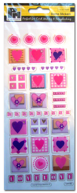 Coloured Dome Stickers - Hearts/Love (1 Sheet)