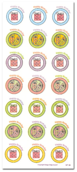 Coloured Vellum Stickers - Happy Birthday Gifts (1 Sheet)