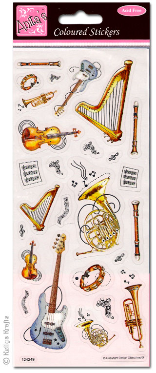 Coloured Stickers, Musical Instruments (1 Sheet)