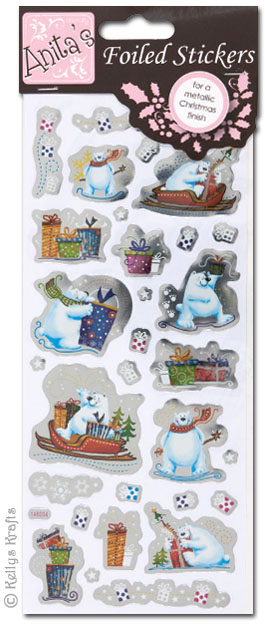 Coloured Foiled Stickers, Festive Polar Bears (1 Sheet)