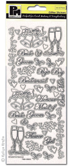 Glitter Stickers, Wedding Bells Silver (1 Sheet)