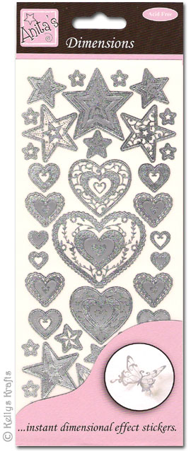 Dimensions Stickers - Hearts & Stars, Silver (1 Sheet)