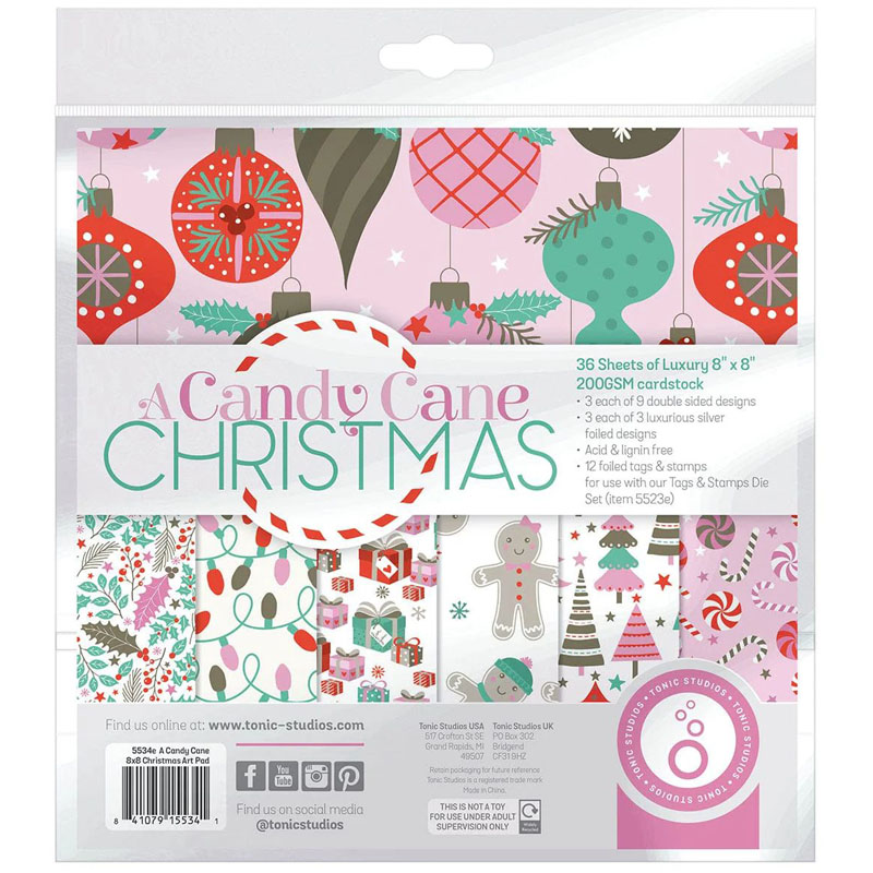 (image for) Tonic Studios 8"x8" Paper Pad - Candy Cane Christmas
