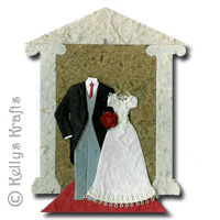 Mulberry Card Topper - Wedding Bride + Groom, with Red Flower