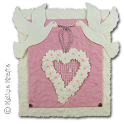 Mulberry Card Topper - Doves and Flower Heart, Pink/White
