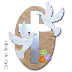 Mulberry Card Topper - Silver Cross & Doves