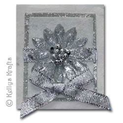 Christmas Mulberry Card Topper, Silver Flower/Poinsettia with Bow