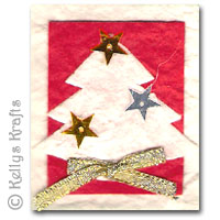 Christmas Mulberry Card Topper, Tree with Gold Bow + Star Sequins