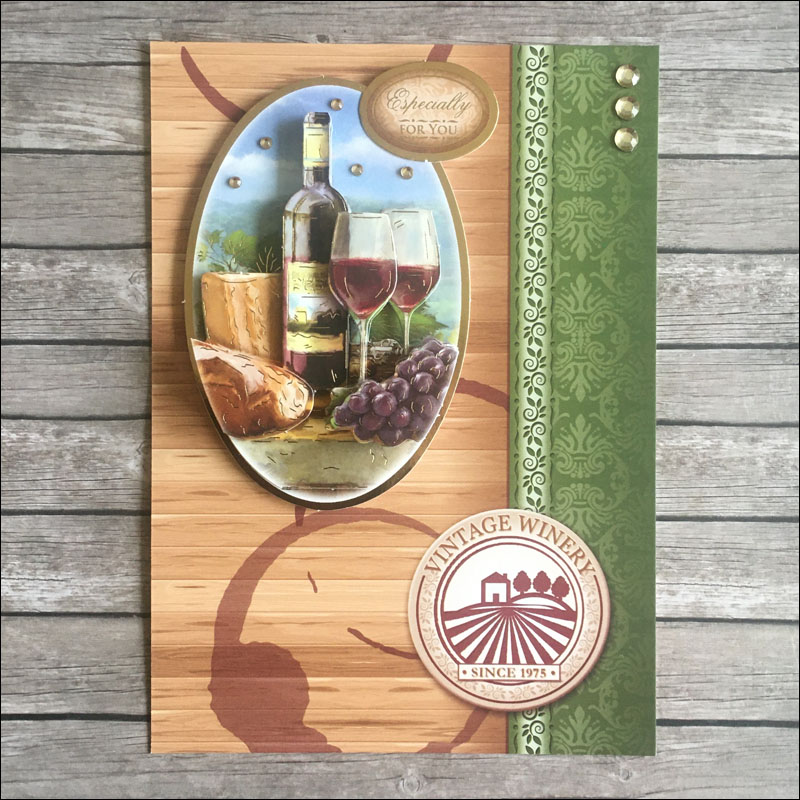 Handmade Papercraft Decoupage Card Topper - Vintage Winery