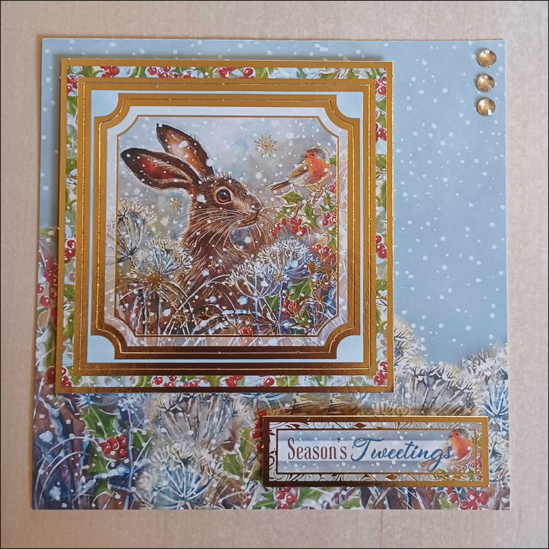 Handmade Papercraft Card Topper - Meadow Hares, Seasons Tweetings