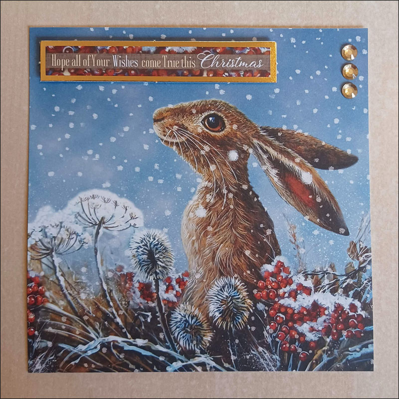 Handmade Papercraft Card Topper - Meadow Hares, Wishes Come True