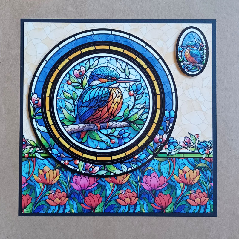 (image for) Handmade Papercraft Card Topper - Stained Glass Bird